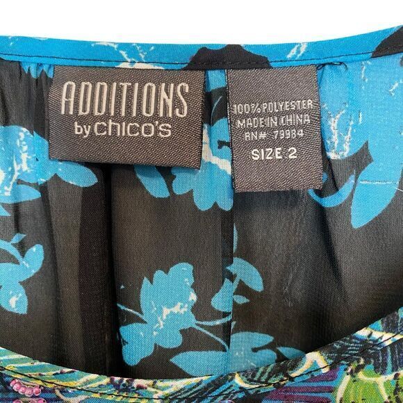 CHICOS Additions by Size 2 US L Floral Print Sheer Chiffon Top Sequin Bead Trim - Picture 6 of 7